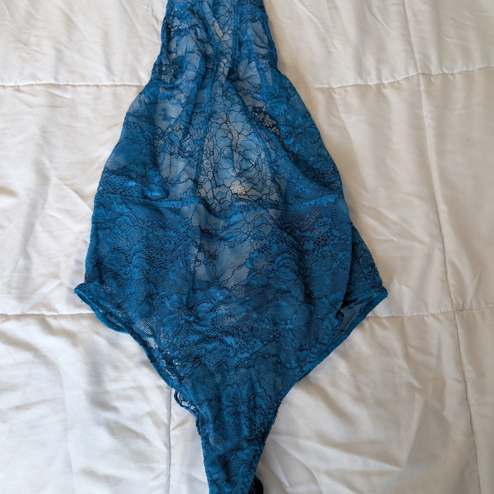 Elegant Blue Lace Bodysuit